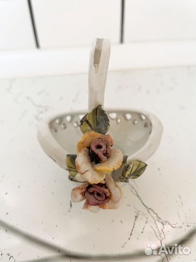 Фарфоровая корзинка ваза ручной лепки СССР