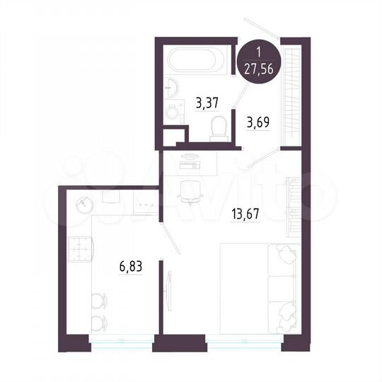 1-к. квартира, 27,6 м², 10/10 эт.
