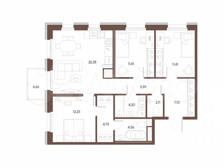 3-к. квартира, 85,9 м², 5/9 эт.