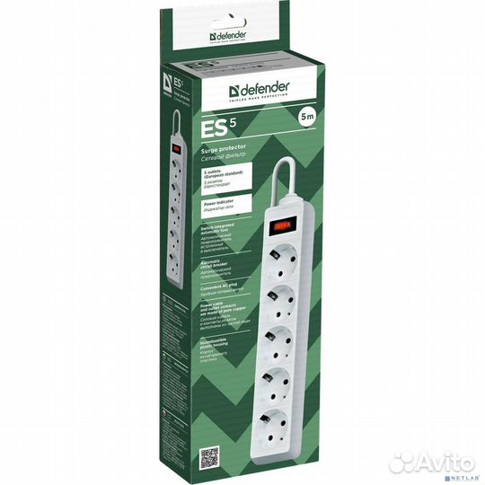 Defender Фильтр ES, 5.0м, 5 розеток белый 99483