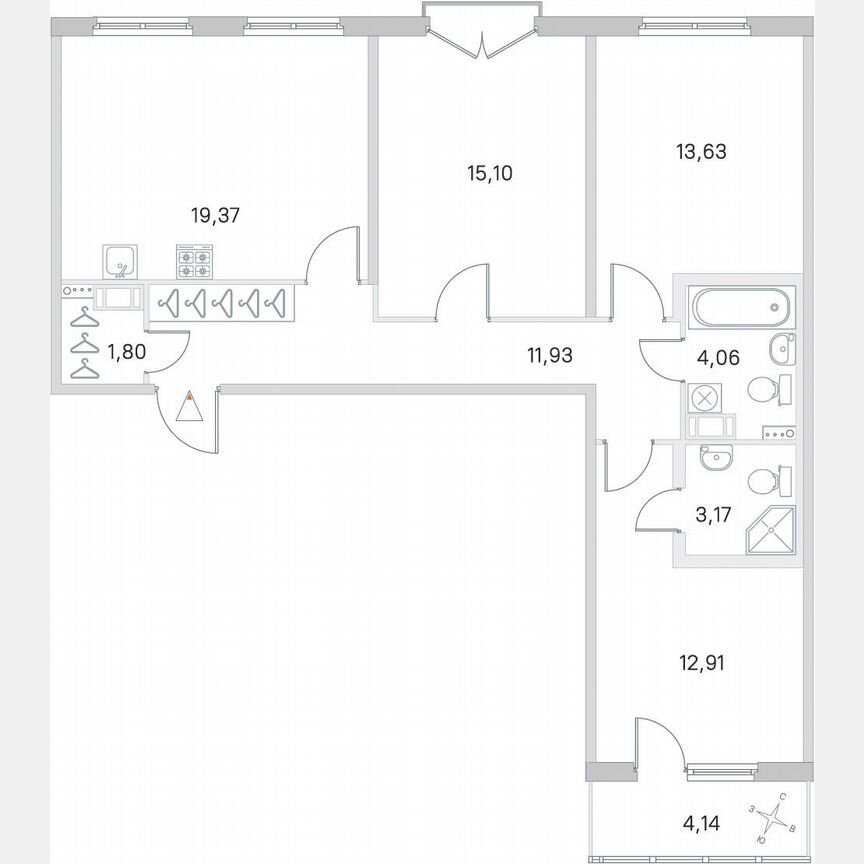 3-к. квартира, 84 м², 4/4 эт.