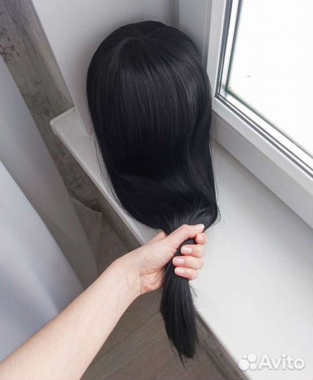 Черный длинный Парик без челки