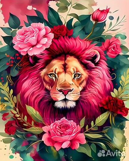 Картина по номерам 40x50 Лев с розовой гривой сред