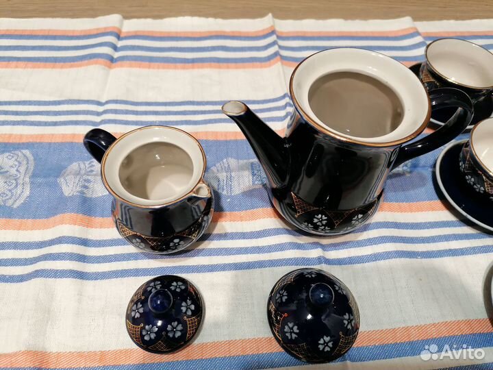 Фарфоровый кофейный сервиз Бронницы кобальт