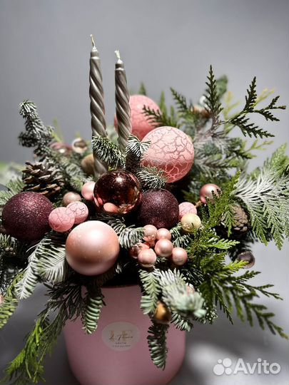 Новогодняя композиция Розовый микс