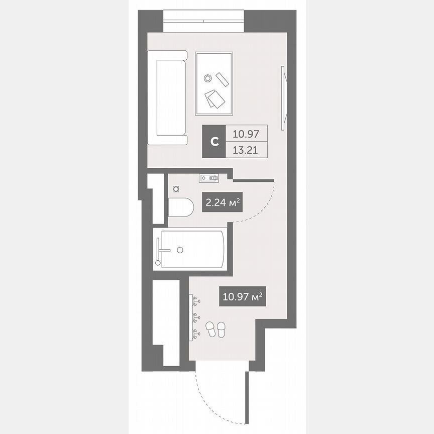 1-к. апартаменты, 13,2 м², 2/13 эт.