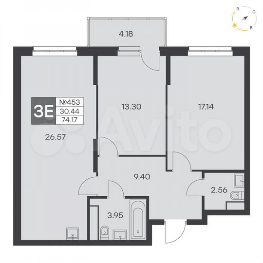 2-к. квартира, 74,2 м², 24/25 эт.
