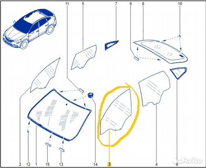 Стекло двери переднее левое Renault Arkana jс