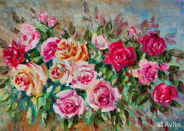 Картины маслом колокольчики ромашки розы 50/70