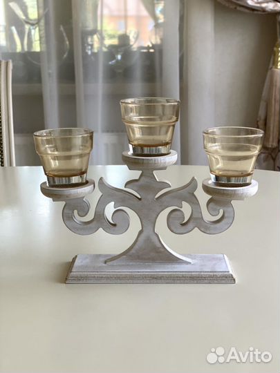 Подсвечник в стиле прованс, дерево, стекло, новый