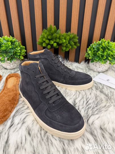 Высокие кеды замшевые Brunello Cucinelli графит