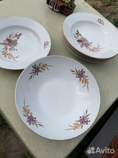 Набор 6 суповых тарелок и салатник ГДР