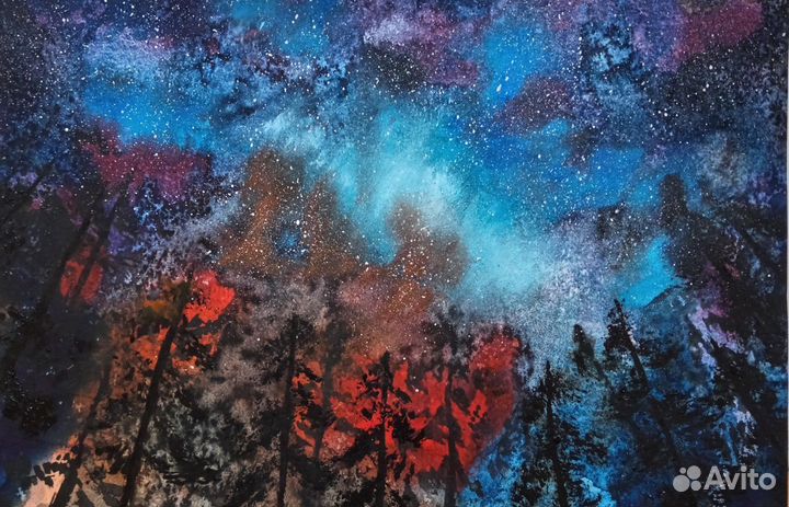 Картина акварель: космос