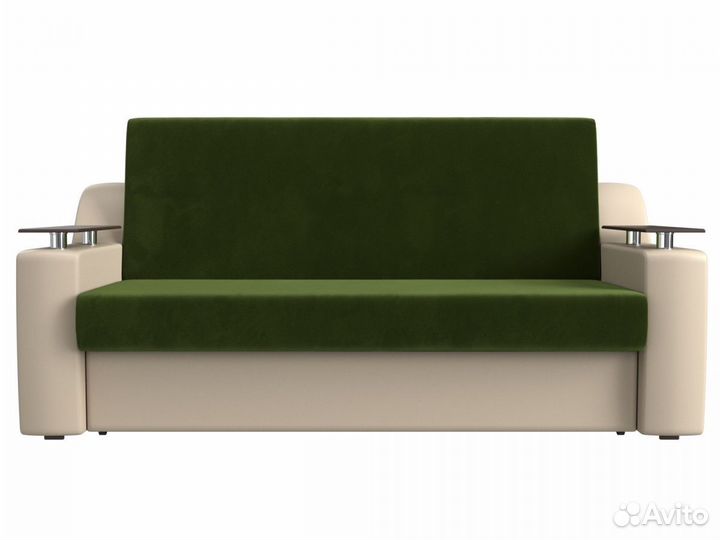 Диван прямой аккордеон Сенатор 160, микровельвет, экокожа, зеленый, бежевый