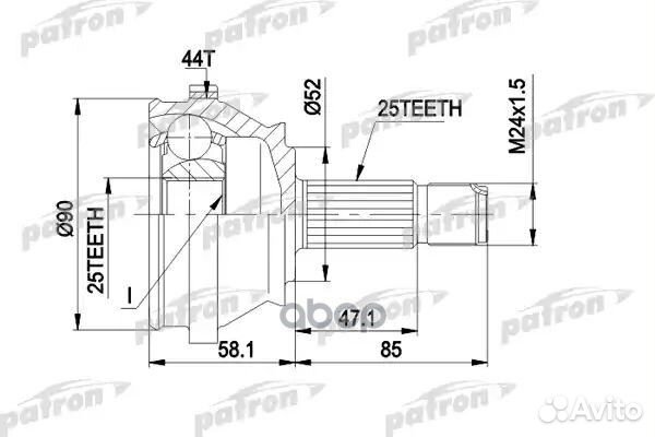 ШРУС наружн к-кт 25x52x25 ABS:44T lancia: dedra