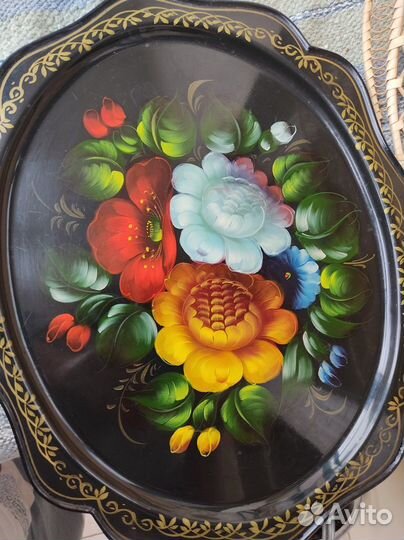 Поднос ручная роспись 39 х 31 винтаж СССР Жостово