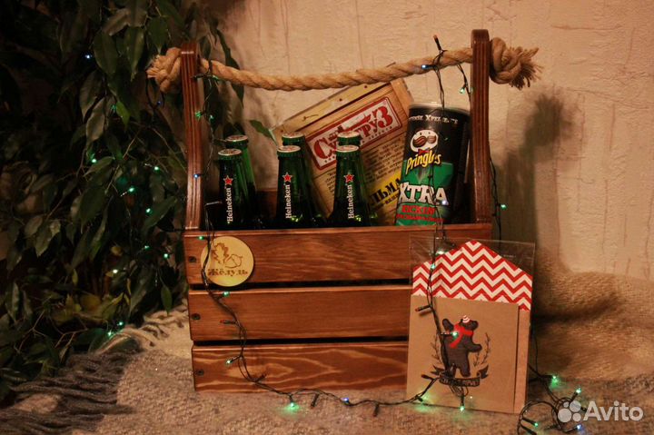 Подарочный бокс/Деревянный ящик с канатной ручкой