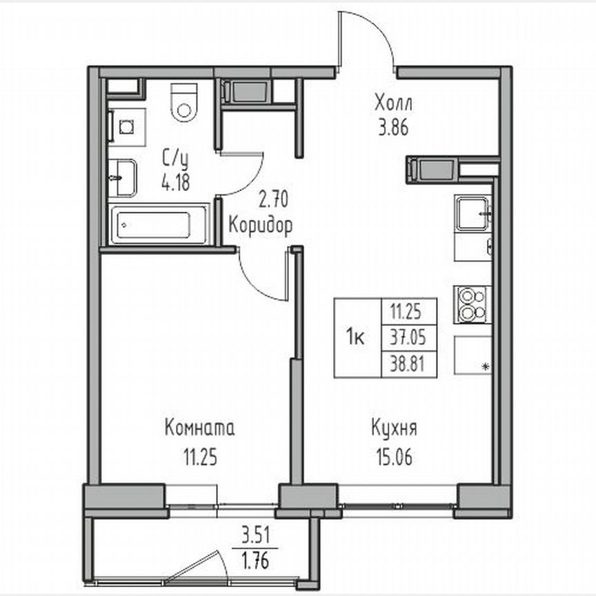 1-к. квартира, 38,8 м², 22/23 эт.