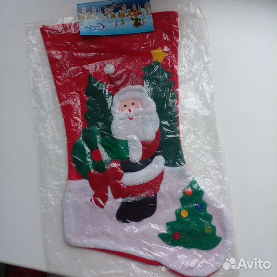 Носок новогодний для декора и подарков