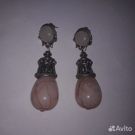 Серьги с розовым кварцем, новые