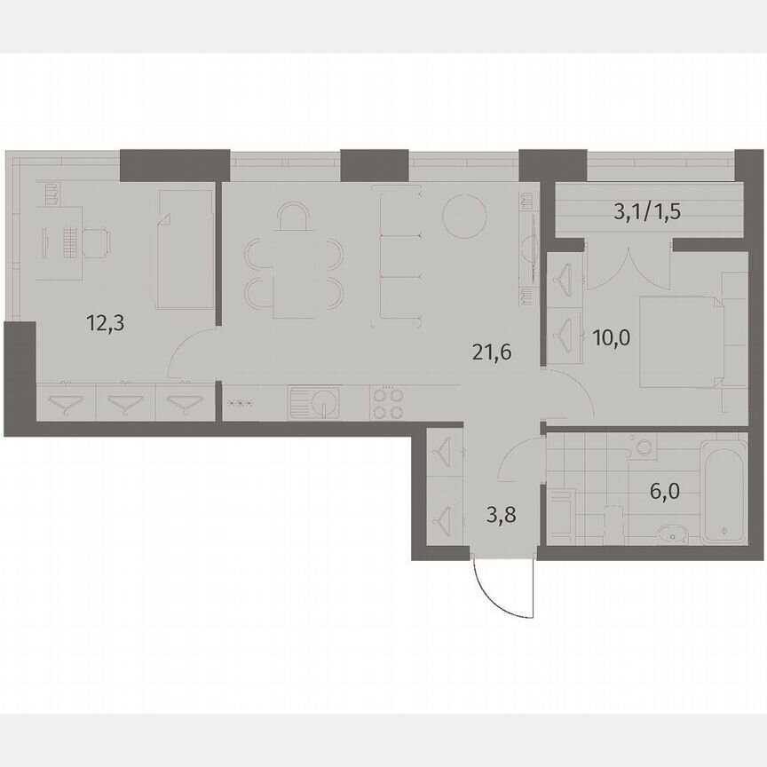 2-к. квартира, 55,2 м², 7/11 эт.