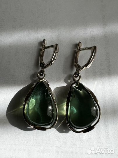 Серьги серебро 925 со вставкой янтарь