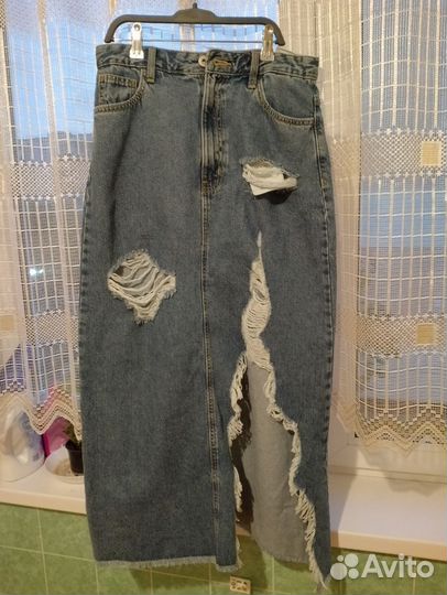 Джинсовая юбка миди