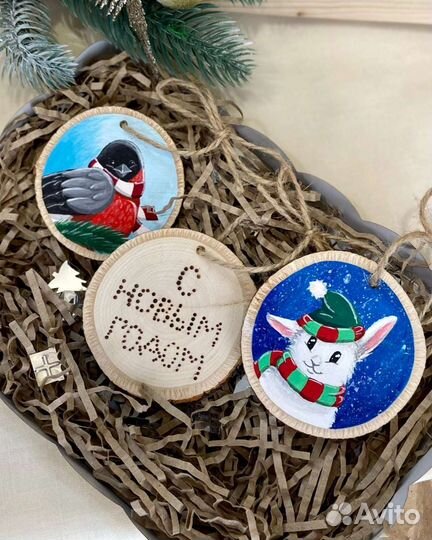 Ёлочные игрушки деревянные