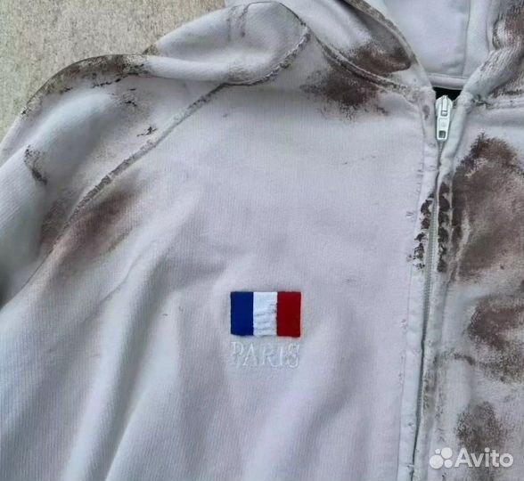 Balenciaga Polo White Dirty Zip-up Hoodie