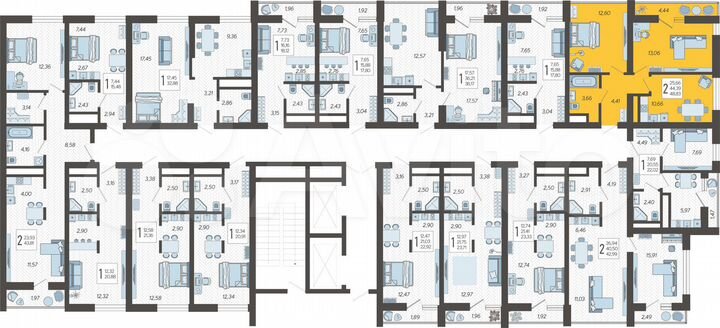 2-к. квартира, 48,8 м², 2/19 эт.