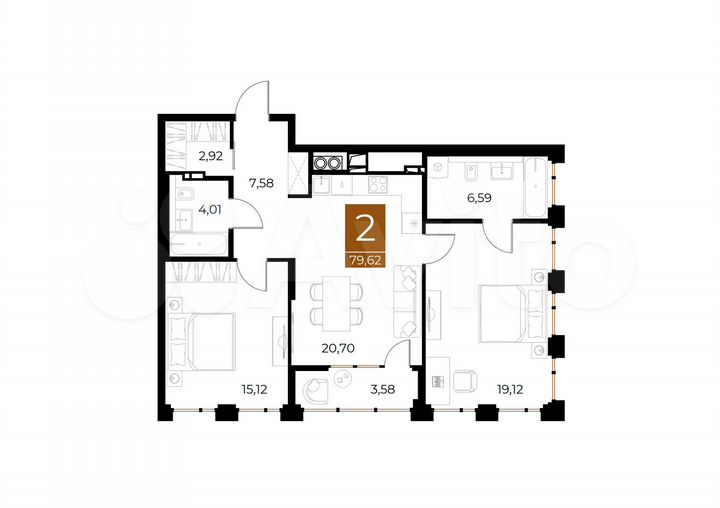 2-к. квартира, 79,6 м², 2/8 эт.