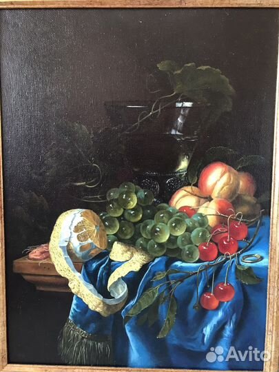 Картина маслом на холсте натюрморт, старинная