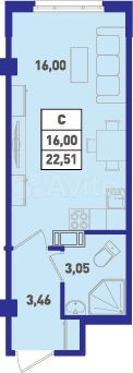 Квартира-студия, 22,5 м², 17/18 эт.