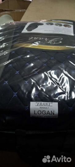 Чехлы Рено Логан черная алькантара с синем Франт