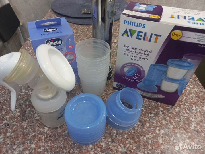 Молокоотсос avent ручной+контейнеры для хранения