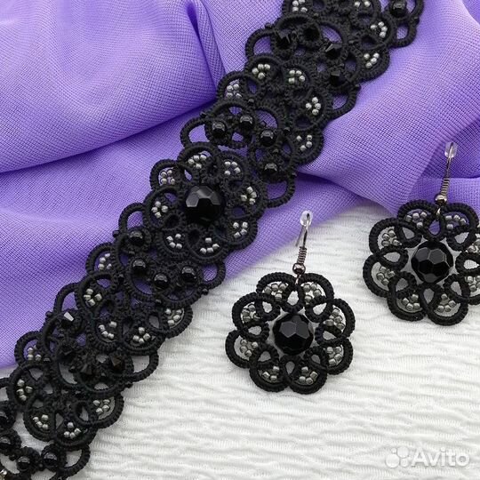 Браслет и серьги «Элиза» в черной гамме