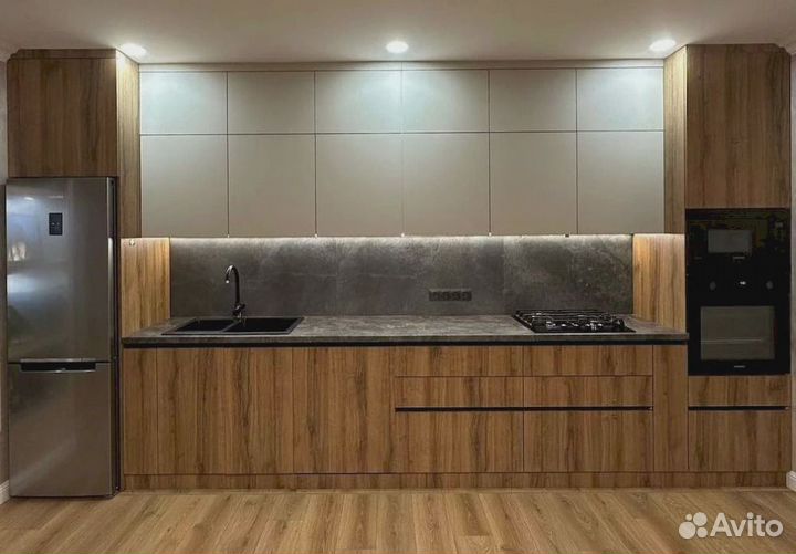 Большая прямая кухня в стиле лофт