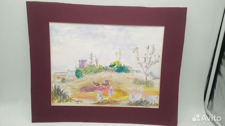 Картина винтажная акварель Гуси 40*50 см в пасп