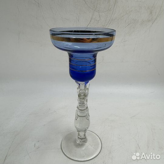 Подсвечник стеклянный птица счастья синее стекло