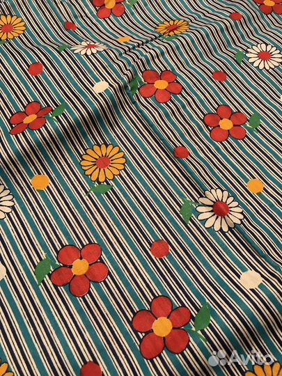 Винтажный хлопок в полоску с цветами, ткань СССР
