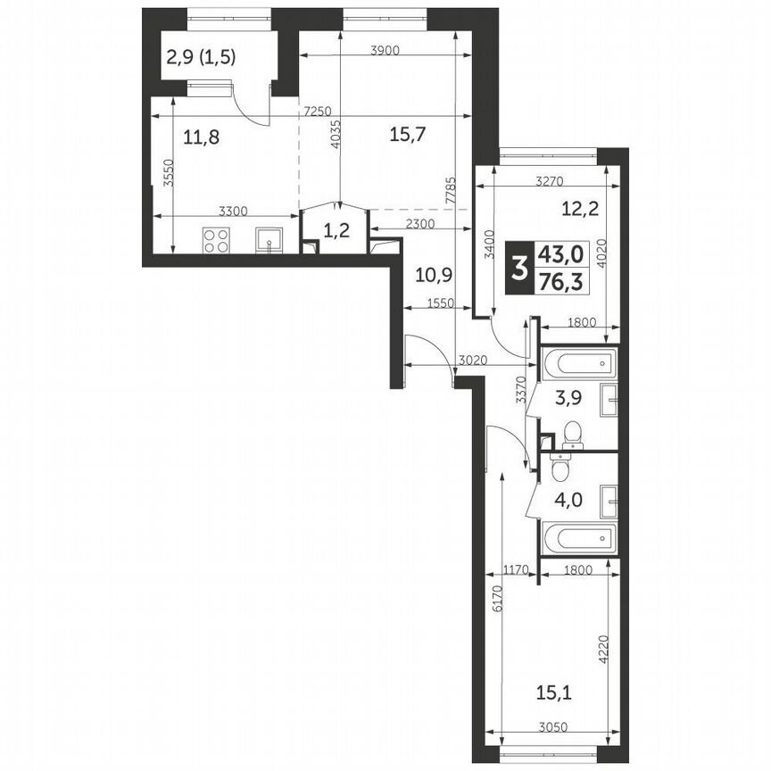 2-к. квартира, 76,3 м², 9/29 эт.