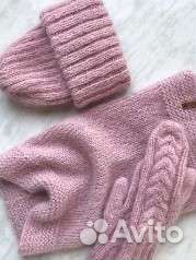 Комплект шапка, шарф и варежки из мохера