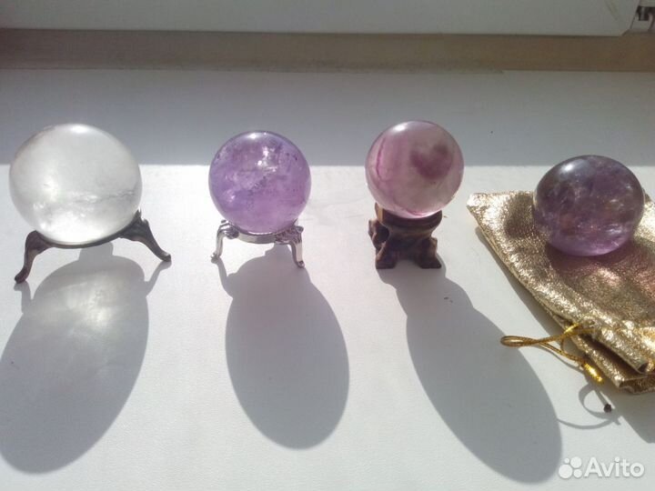 Шар-Горный хрусталь, Аметрин, Флюорит, Аметист