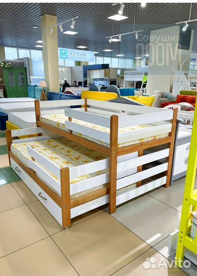 Детская двухъярусная кровать выдвижная из массива