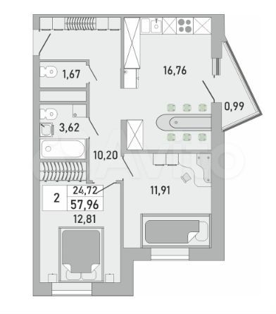 2-к. квартира, 46 м², 14/24 эт.