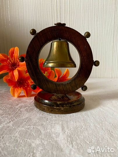 Антикварный латунный колокол - штурвал