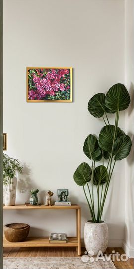 Картина маслом с розовыми цветами