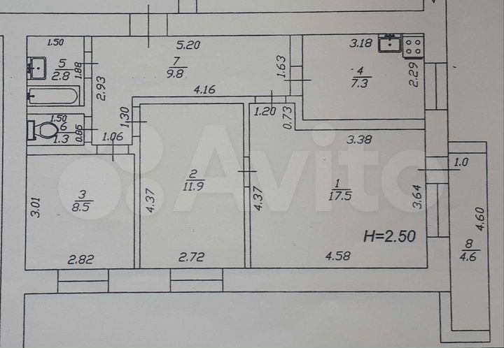 3-к. квартира, 63,7 м², 6/9 эт.
