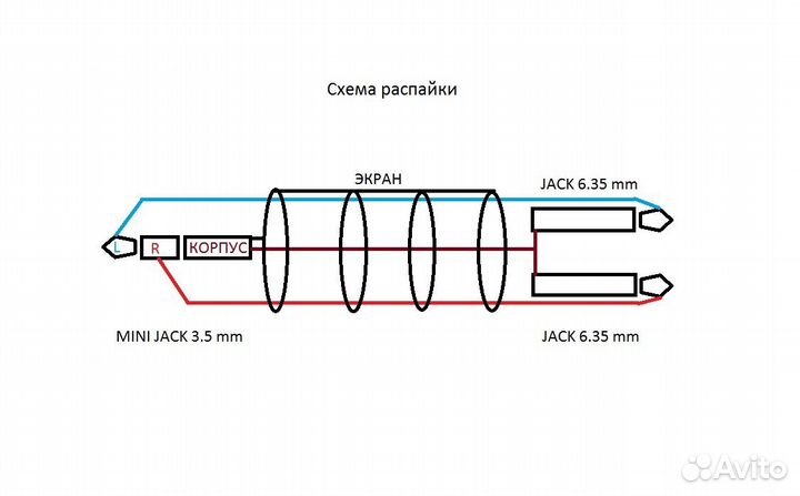 Межблочный кабель Mini jack 3.5mm-2 Jack 6.35mm