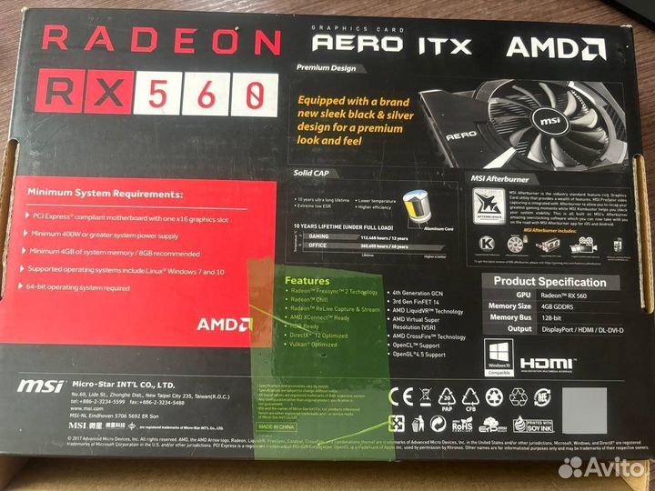 Видеокарта MSI Radeon RX560 4GB